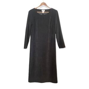 Vintage 90s Black Long Sleeve Maxi Dress Faux Suede Grunge Goth Size 6